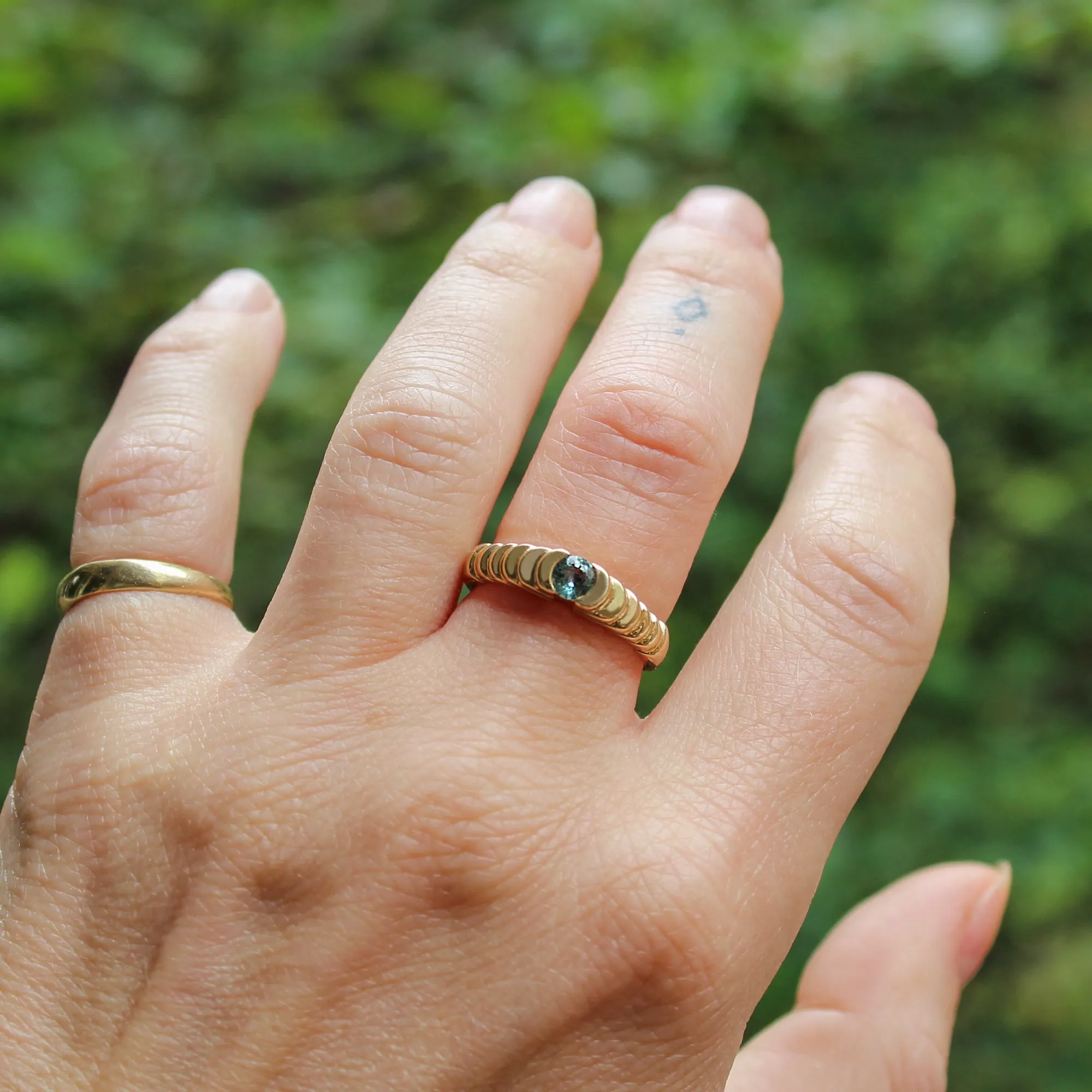 14k Gold   Teal Sapphire Step Ring