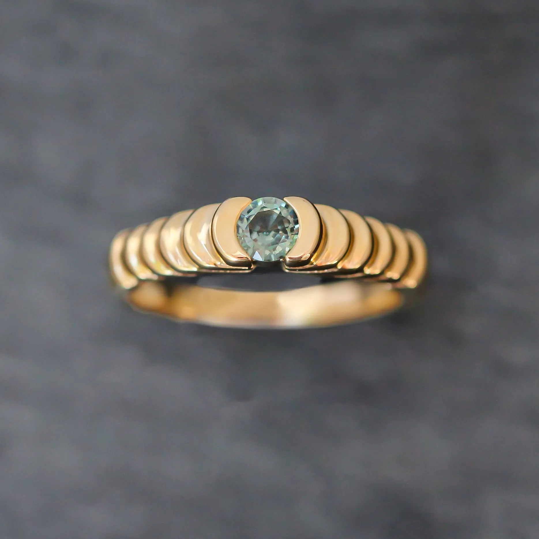 14k Gold   Teal Sapphire Step Ring
