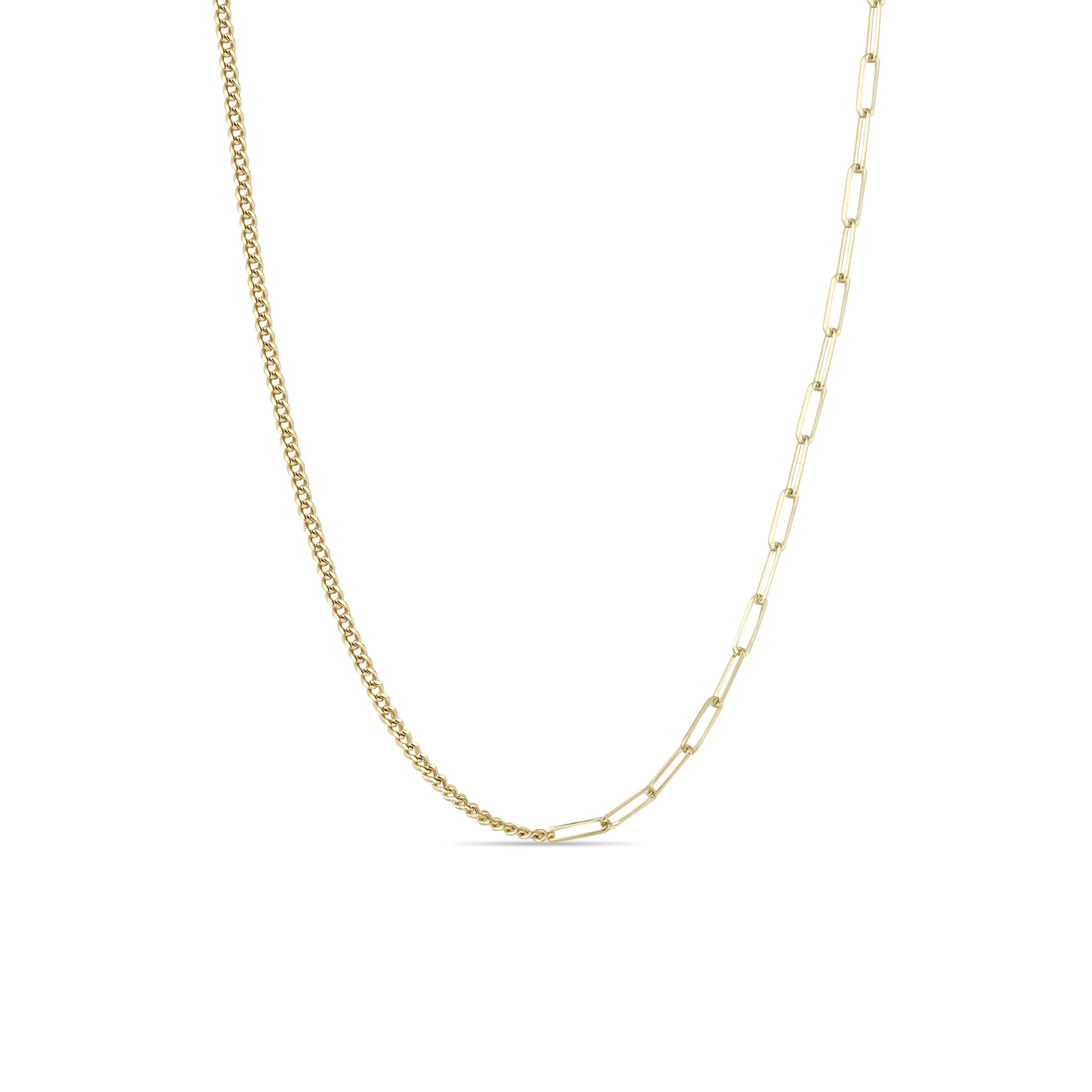 14k Mixed XS Curb & Small Paperclip Chain Necklace