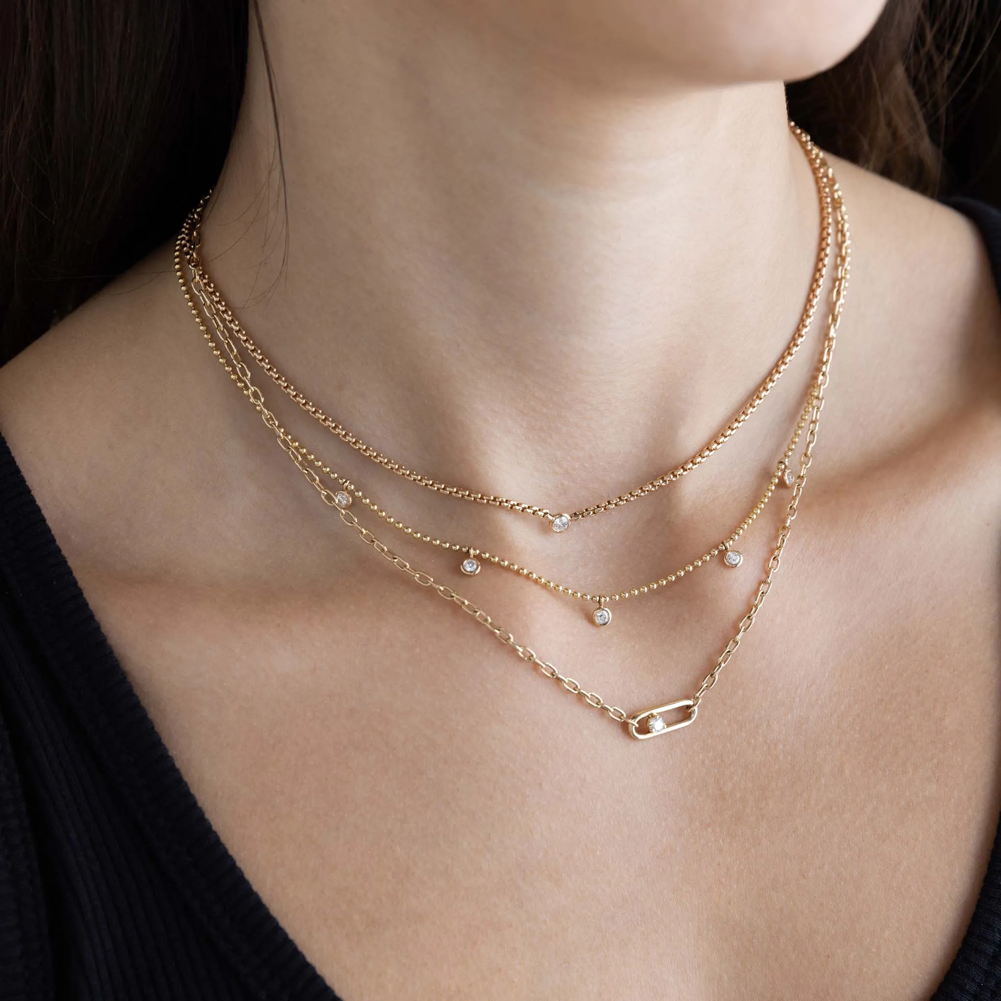 14k Nested Diamond Large Paperclip Link Square Oval Chain Necklace