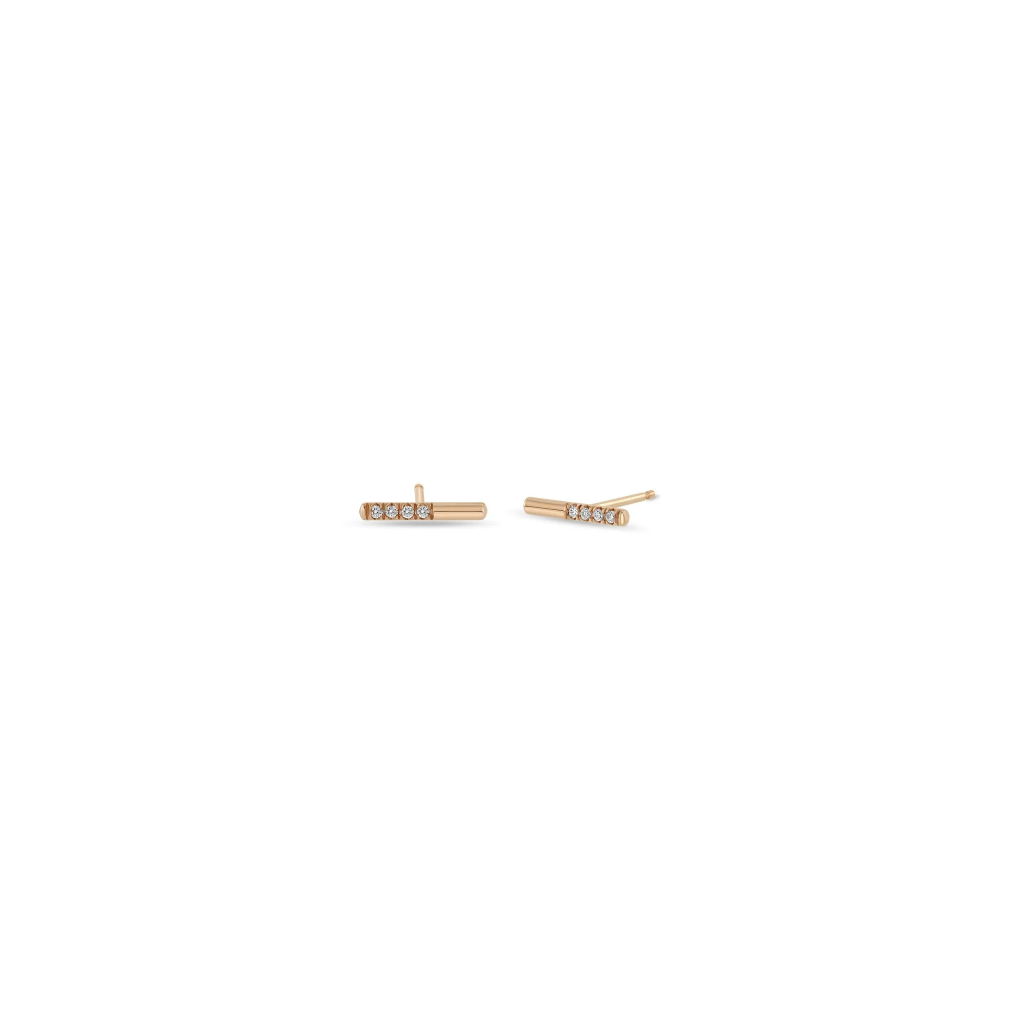 14k Offset Pavé Diamond Bar Studs