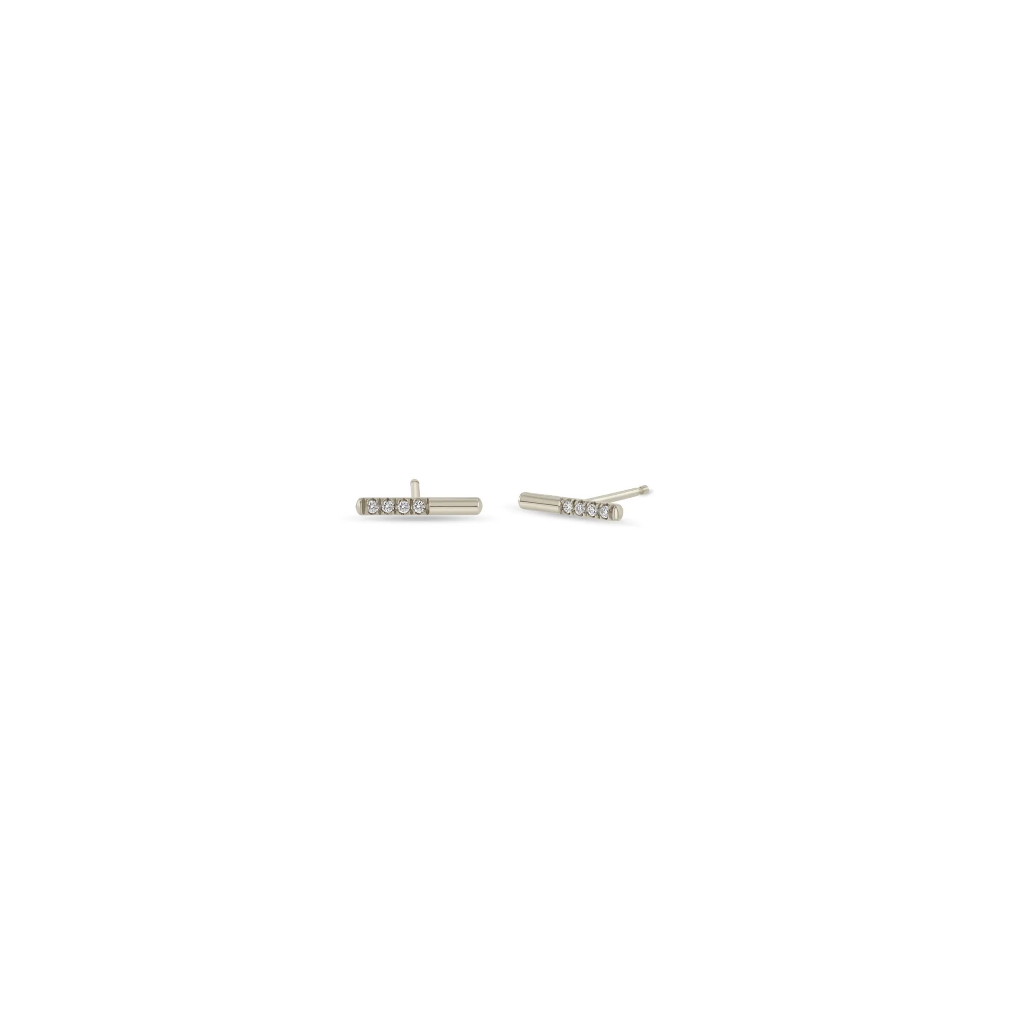 14k Offset Pavé Diamond Bar Studs