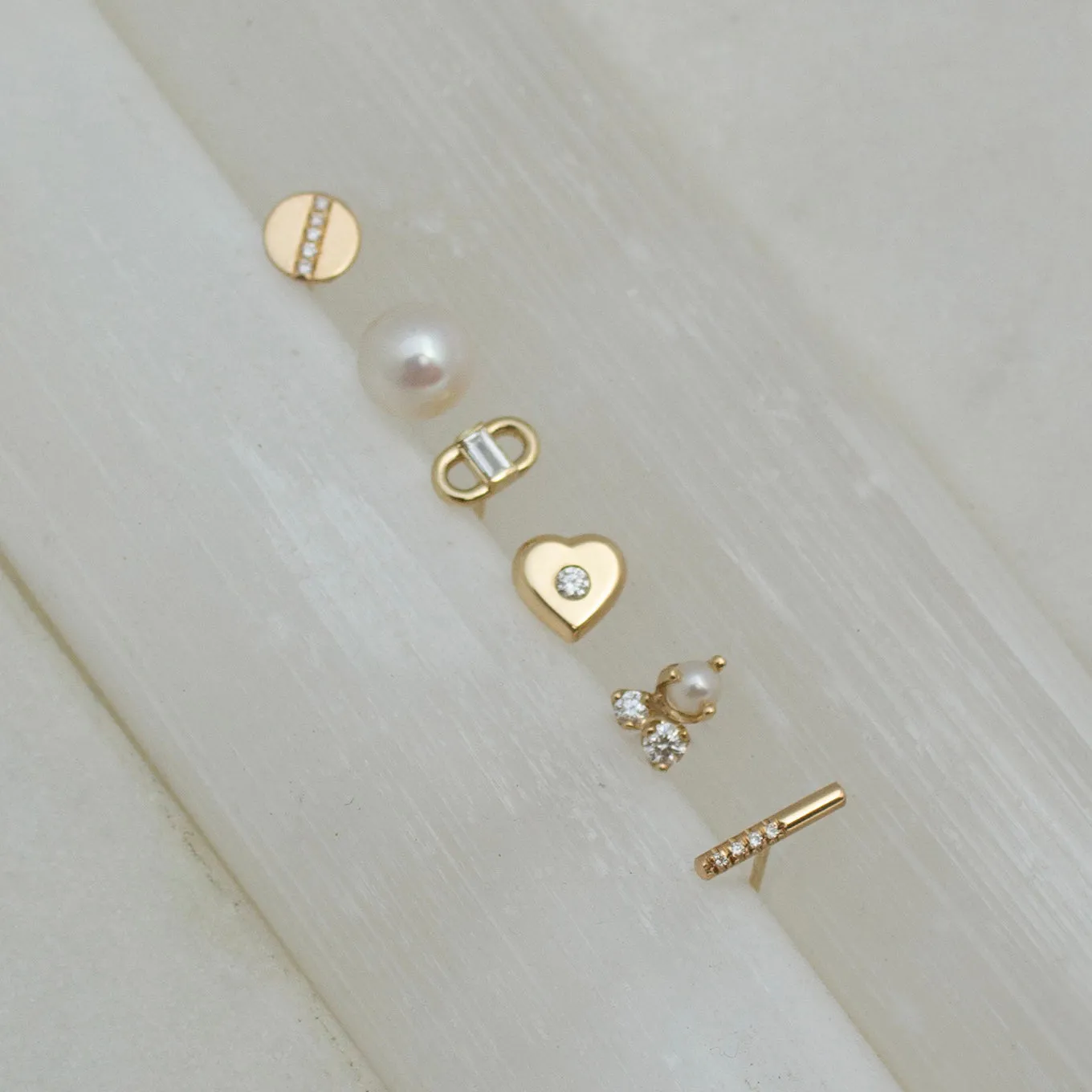 14k Offset Pavé Diamond Bar Studs