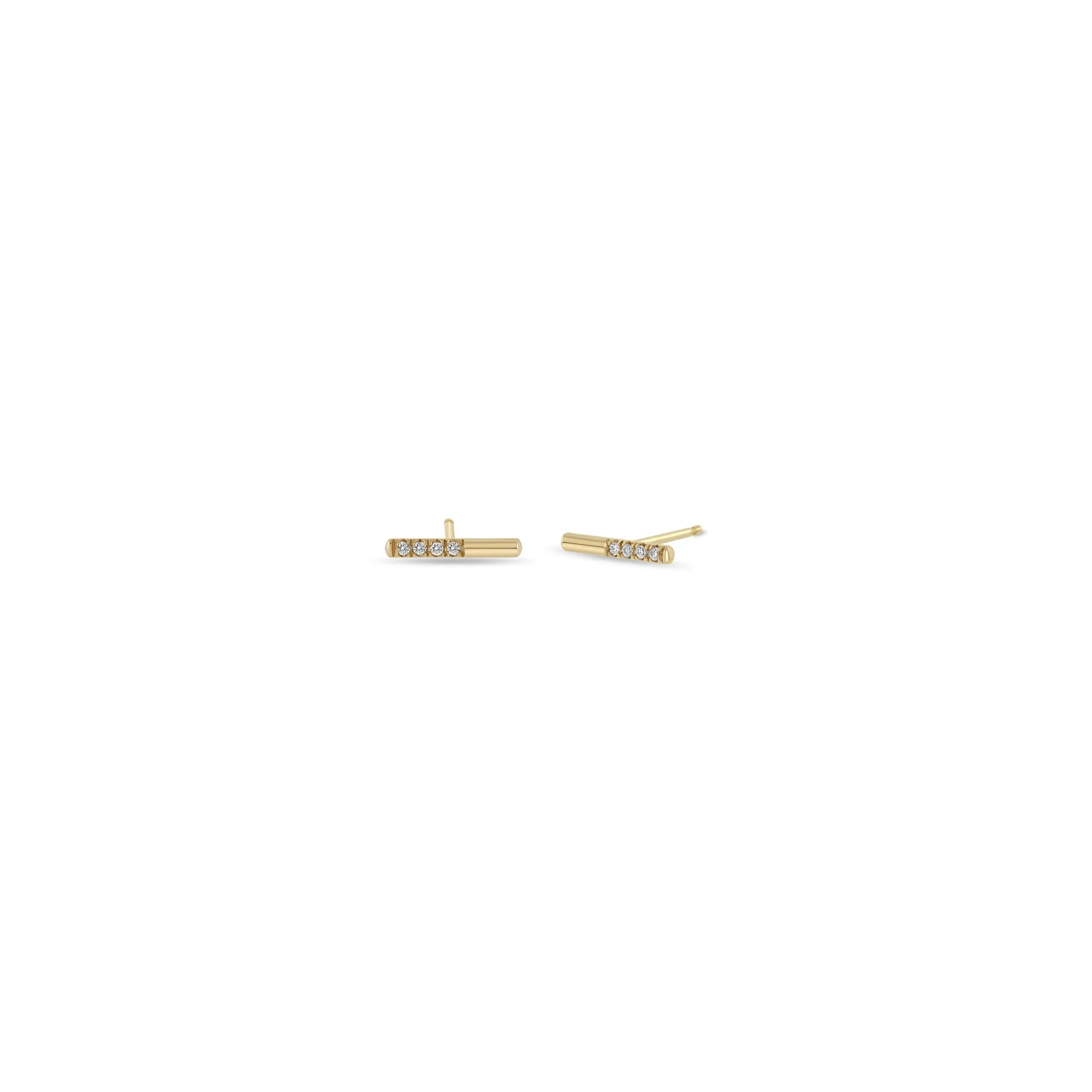 14k Offset Pavé Diamond Bar Studs