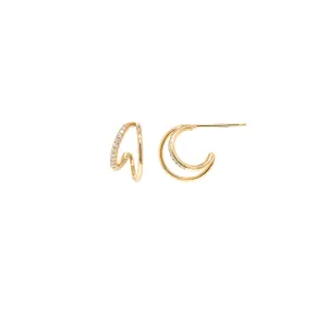 14k Pavé Diamond Angled Double Wire Huggie Hoops