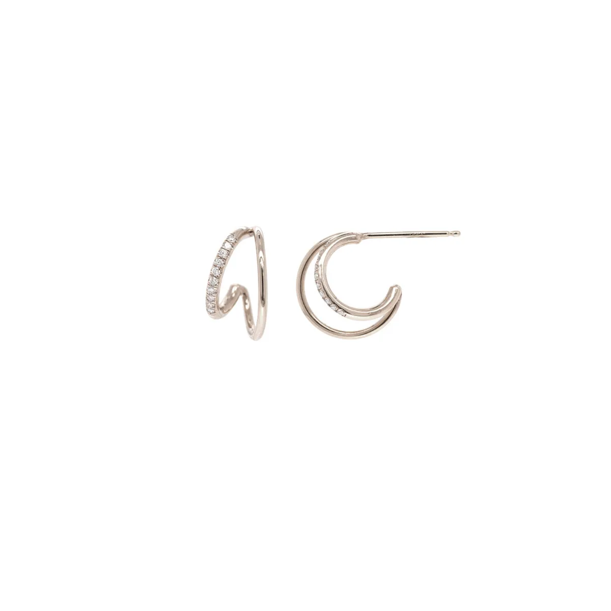 14k Pavé Diamond Angled Double Wire Huggie Hoops