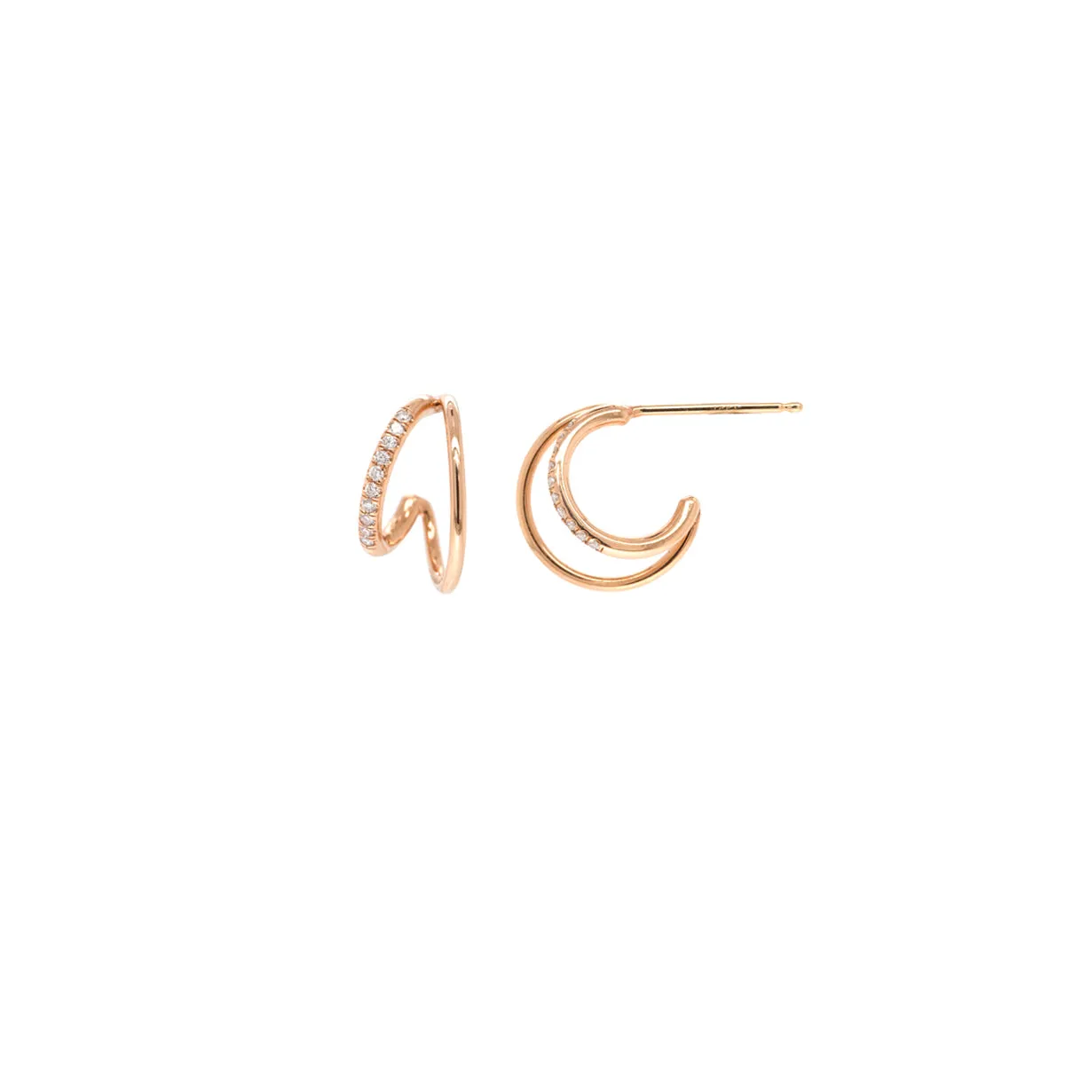 14k Pavé Diamond Angled Double Wire Huggie Hoops