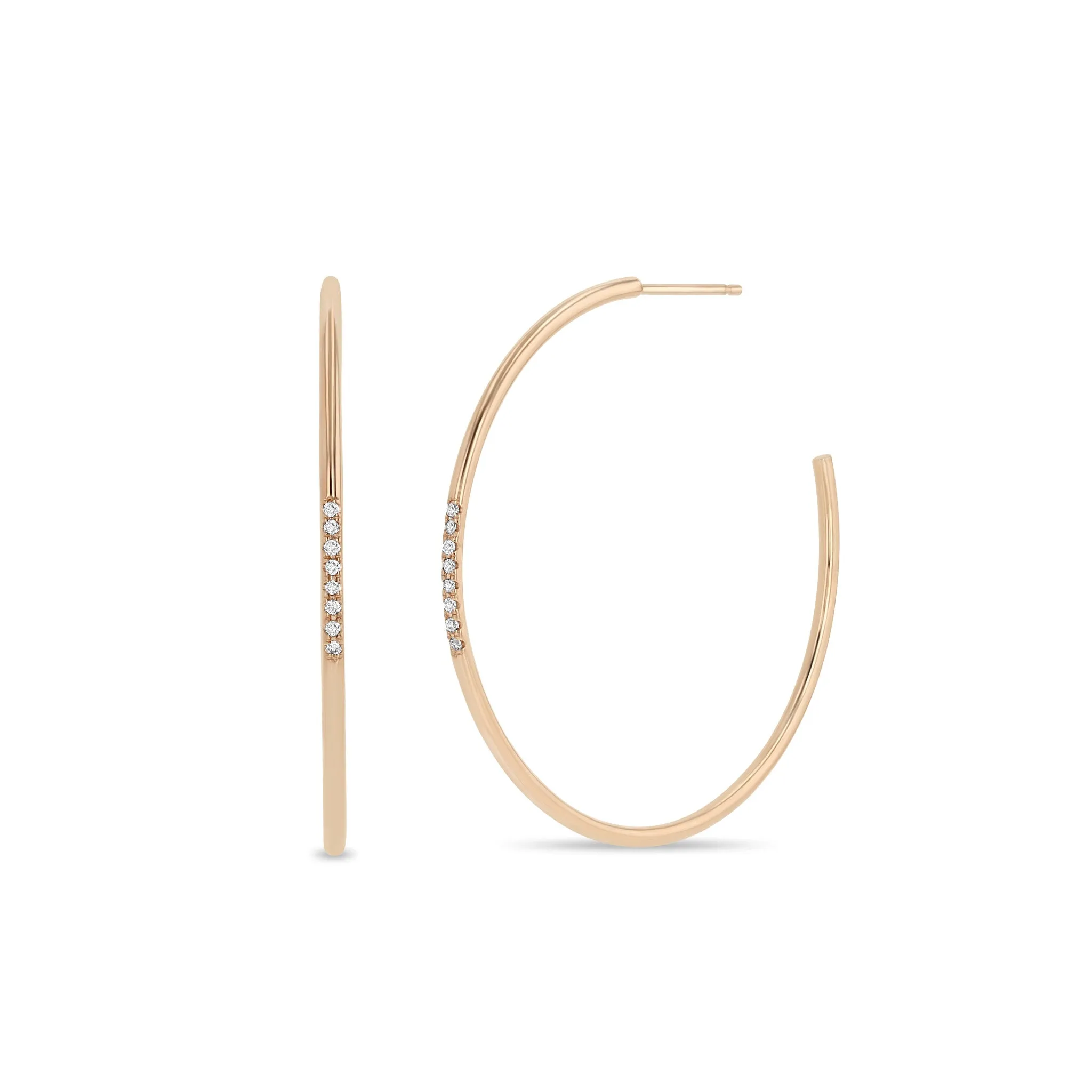 14k Pavé Diamond Thick Wire Large Hoops