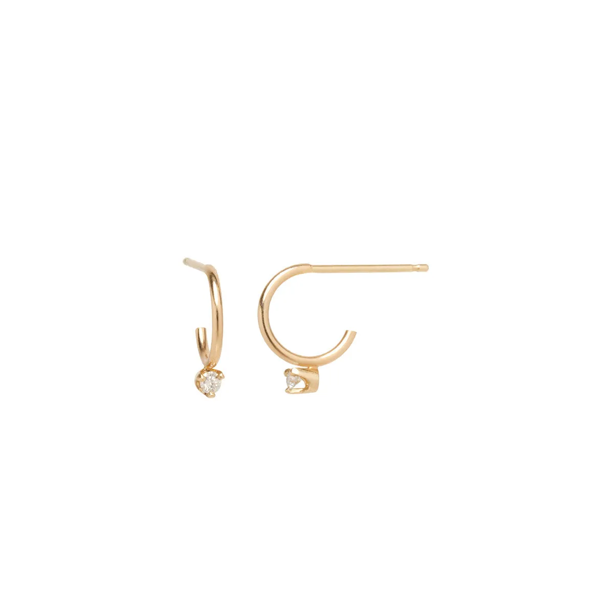 14k Prong Diamond Thin Huggie Hoops