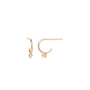 14k Prong Diamond Thin Huggie Hoops