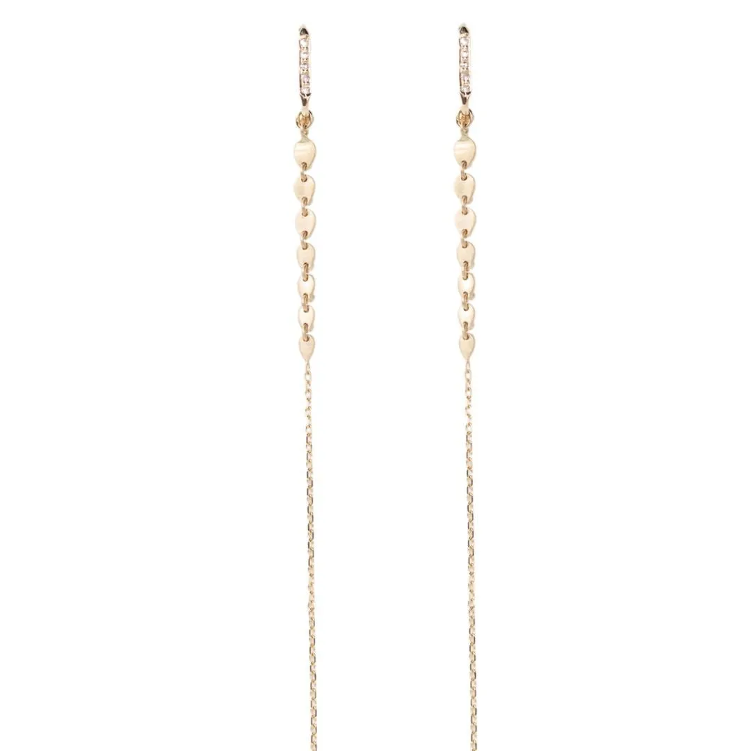 14K "Golden Hearts" Chain Earrings with Pave Diamonds