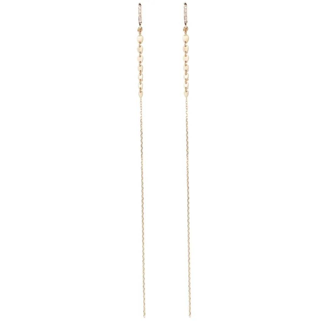 14K "Golden Hearts" Chain Earrings with Pave Diamonds