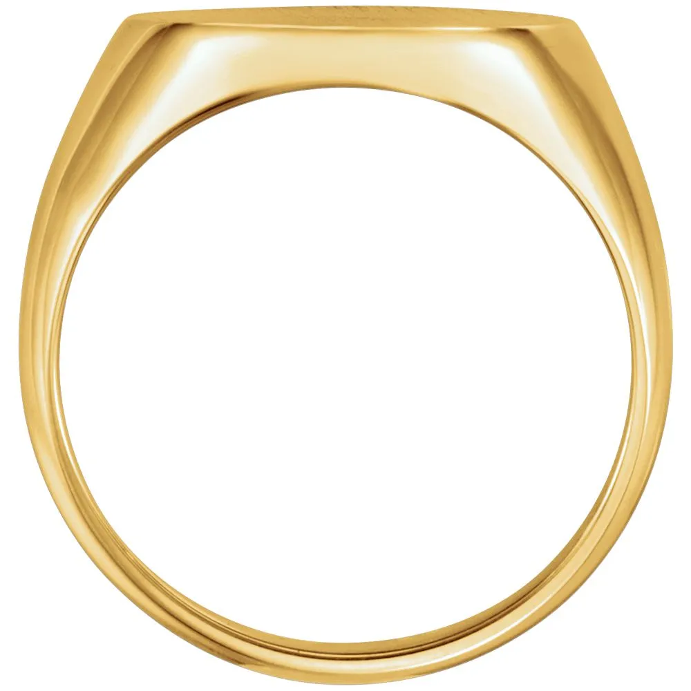 14k Rose Gold 18x16mm Men's Signet Ring with Brush Finish, Size 10