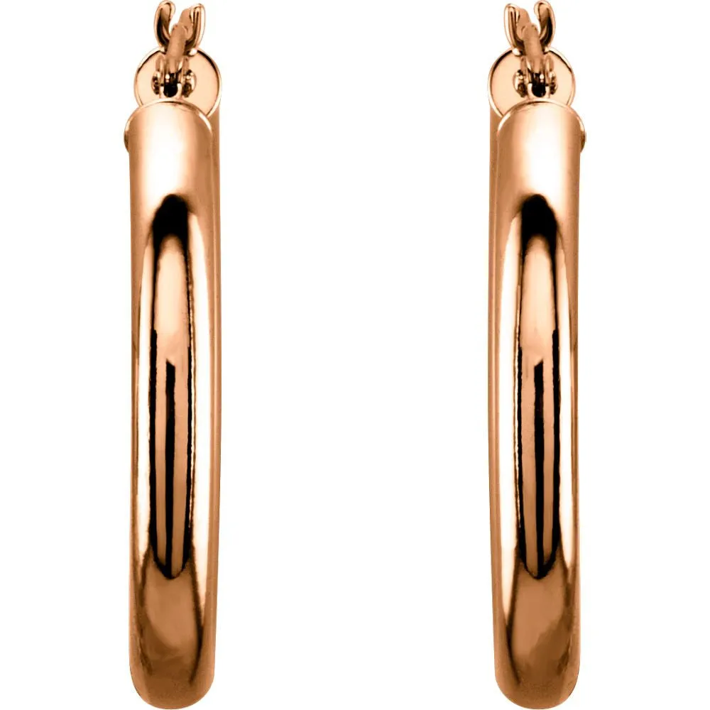 14k Rose Gold 25mm Tube Hoop Earrings