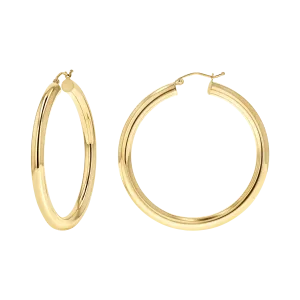 14K Round tube Hoop polished earrings