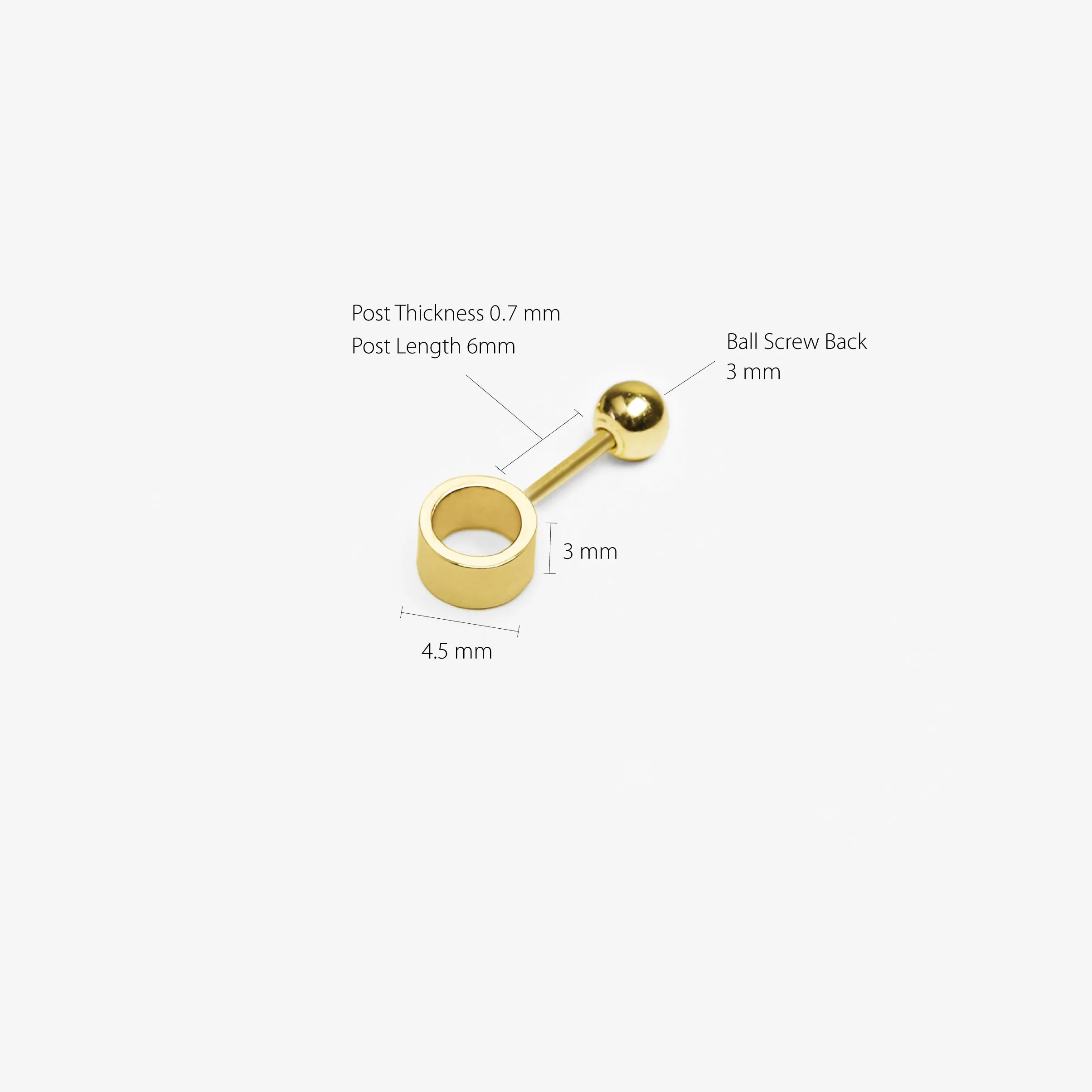 14k Solid Gold 3D Open Circle Stud Earring