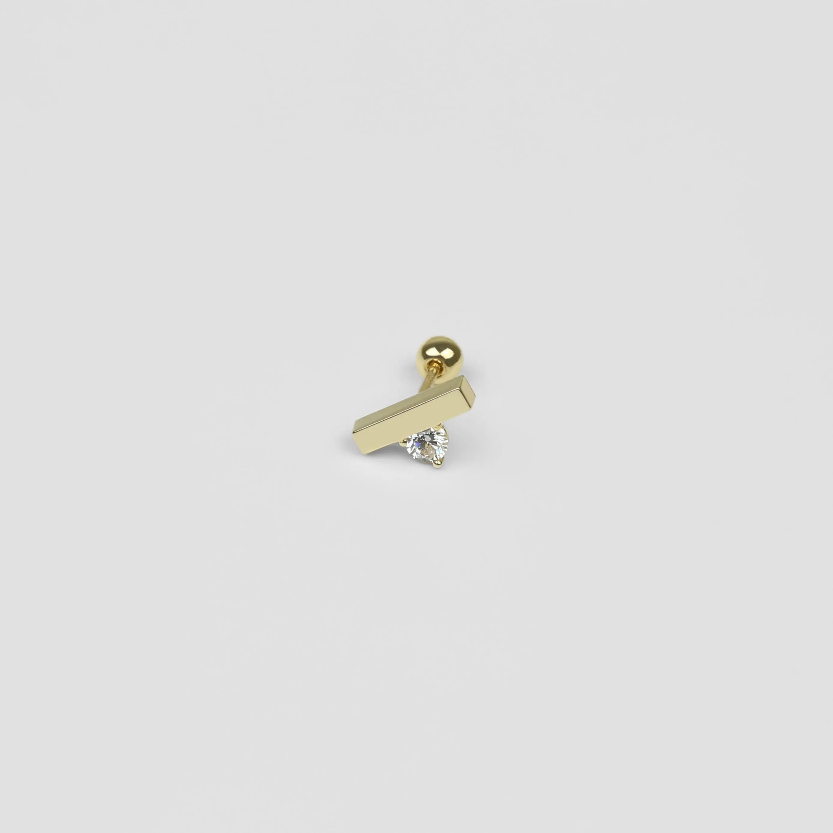 14k Solid Gold Bar CZ Point Bar Stud Earring