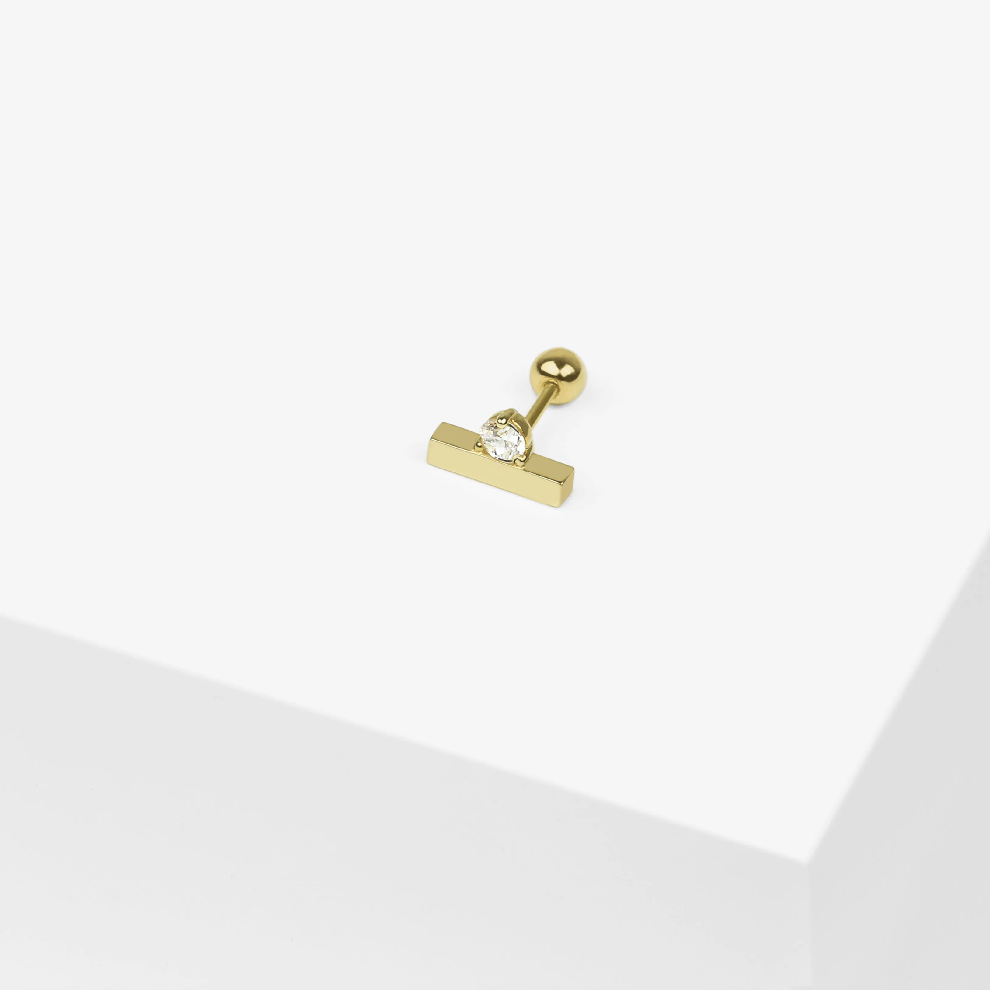 14k Solid Gold Bar CZ Point Bar Stud Earring