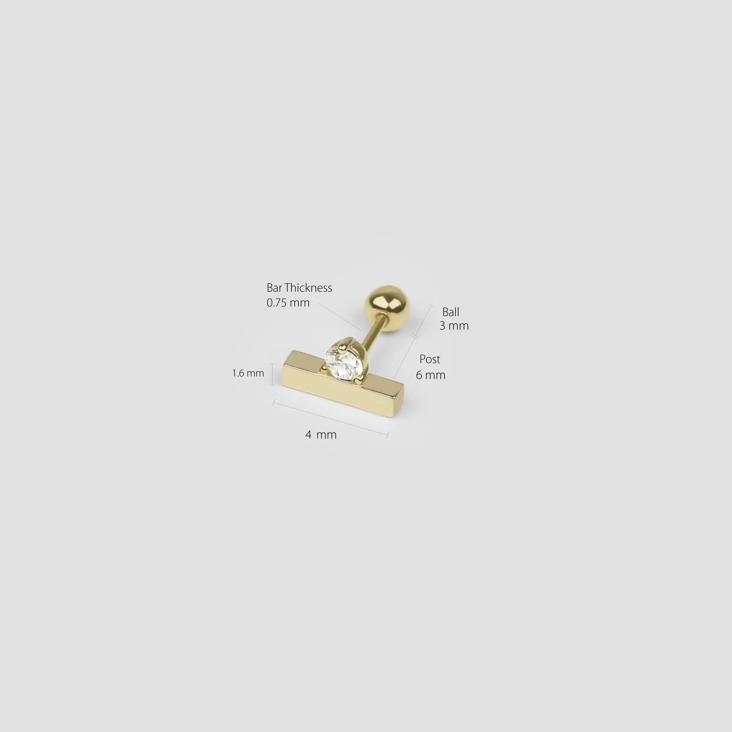 14k Solid Gold Bar CZ Point Bar Stud Earring