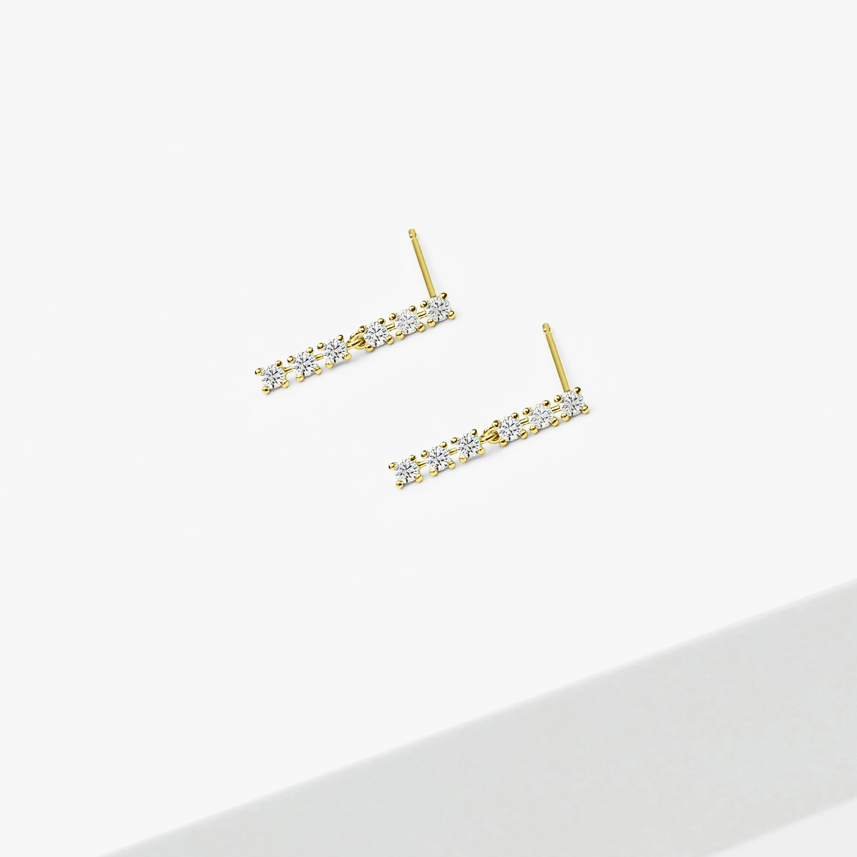 14k Solid Gold CZ Bar Drop Earrings
