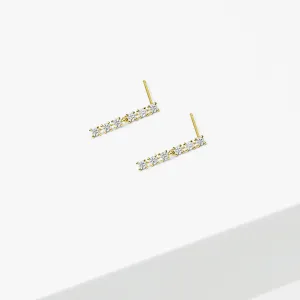 14k Solid Gold CZ Bar Drop Earrings