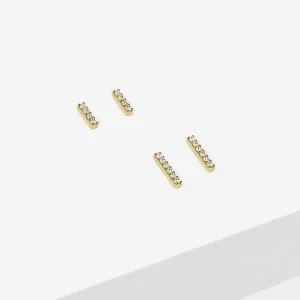 14k Solid Gold CZ Bar Stud Earring