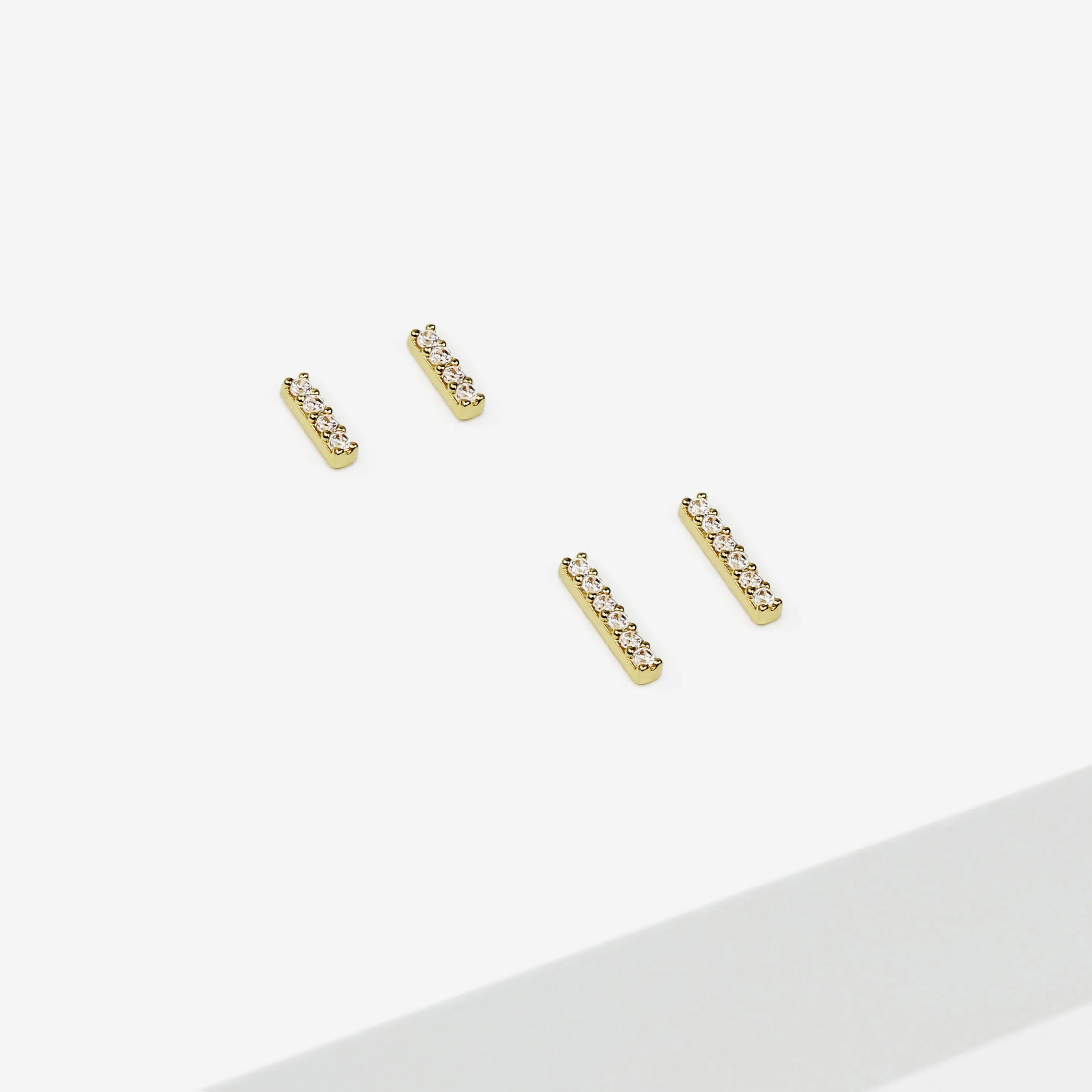 14k Solid Gold CZ Bar Stud Earring