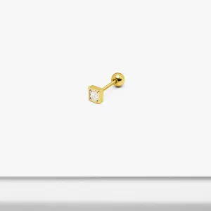 14k Solid Gold CZ Square Stud Earring