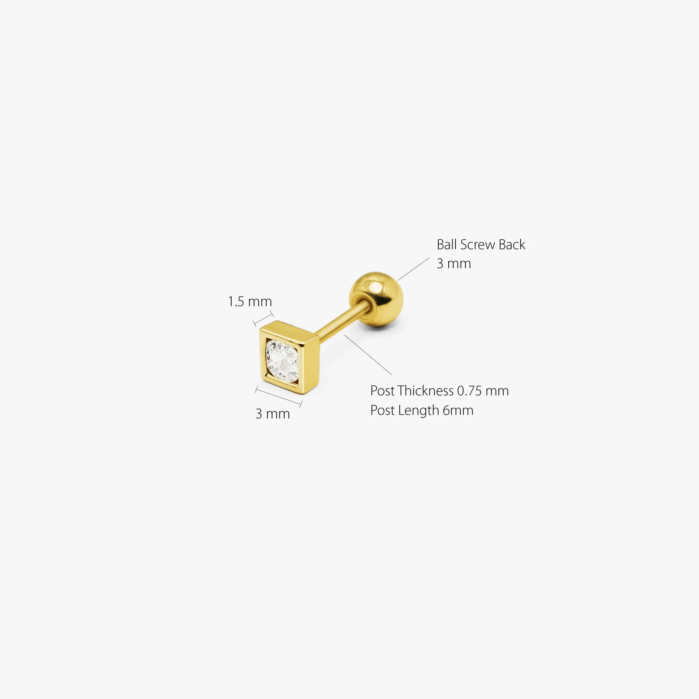 14k Solid Gold CZ Square Stud Earring