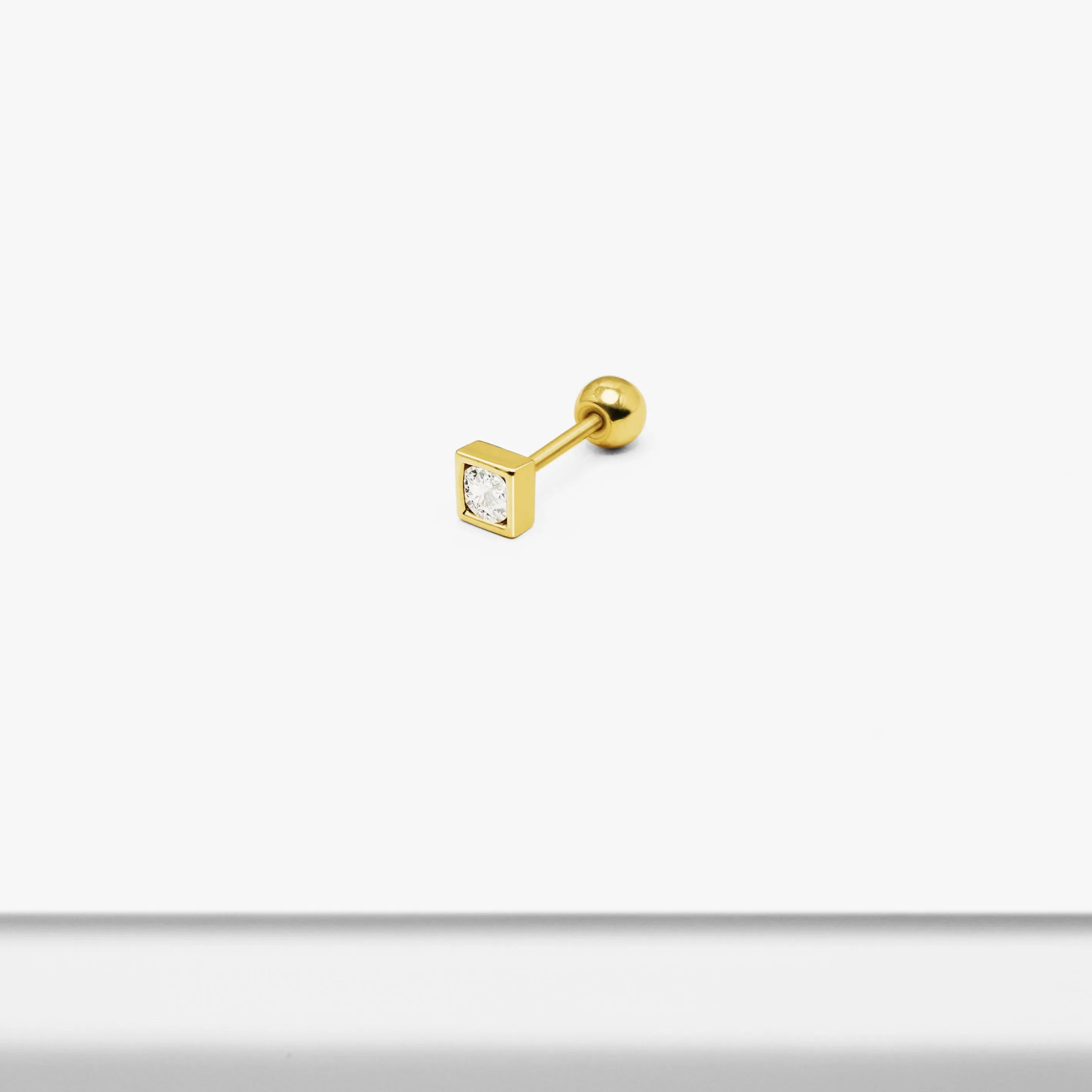 14k Solid Gold CZ Square Stud Earring
