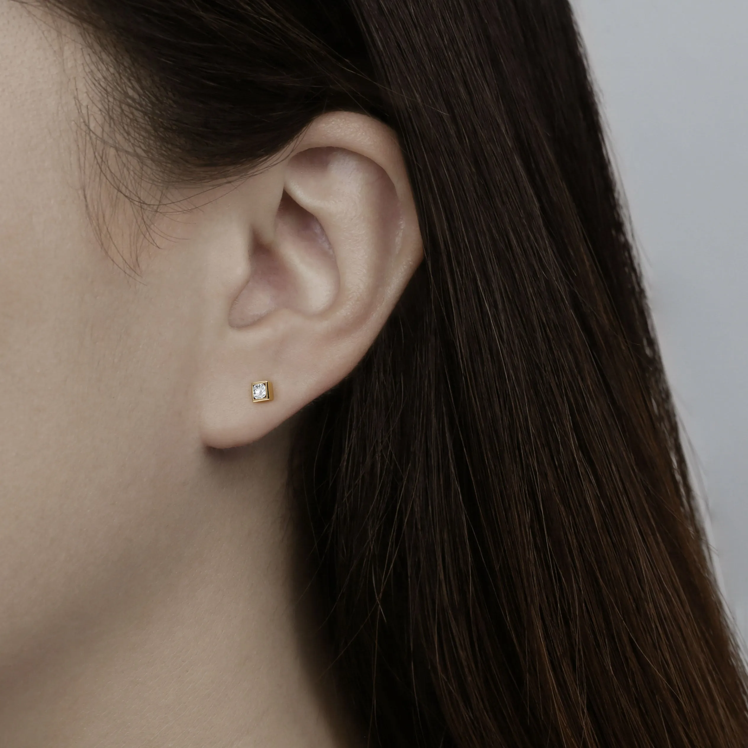 14k Solid Gold CZ Square Stud Earring