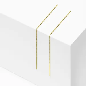 14k Solid Gold Long Bar Threader Earring