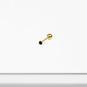 14k Solid Gold Tiny Black CZ Stud Earring