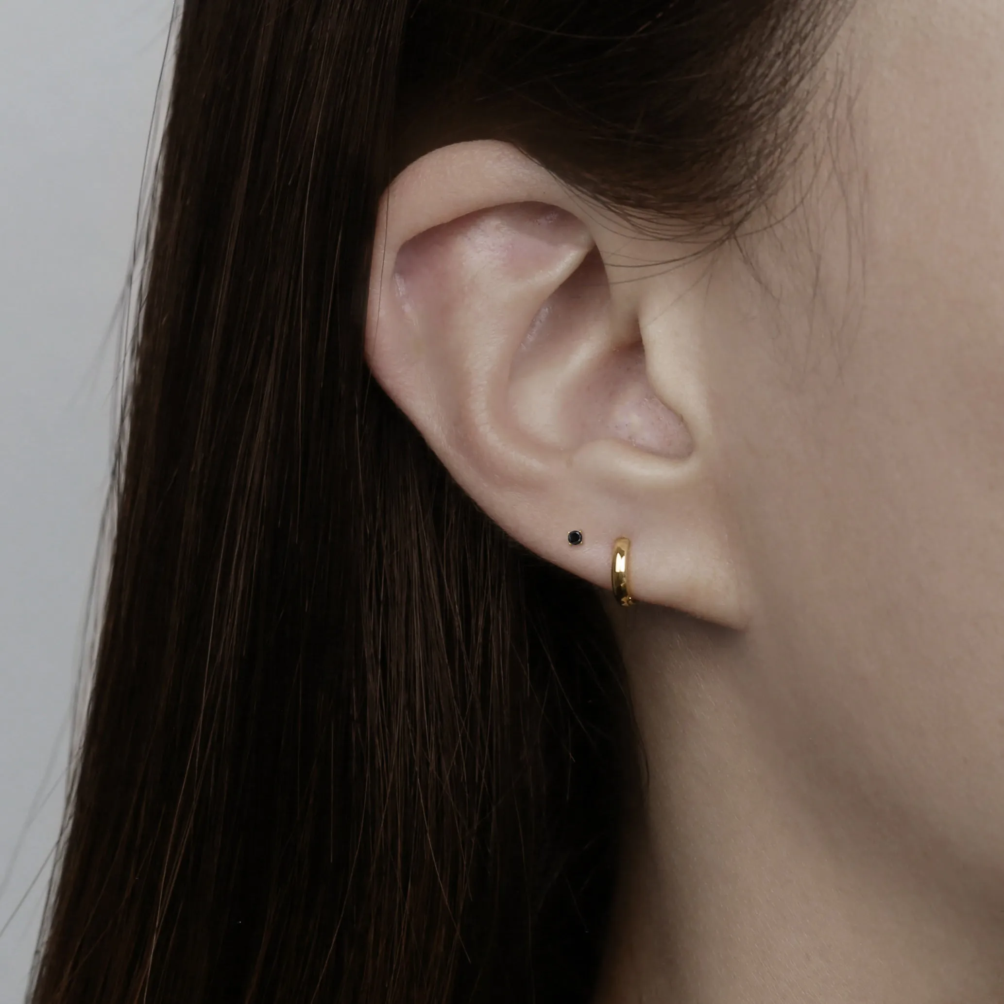 14k Solid Gold Tiny Black CZ Stud Earring