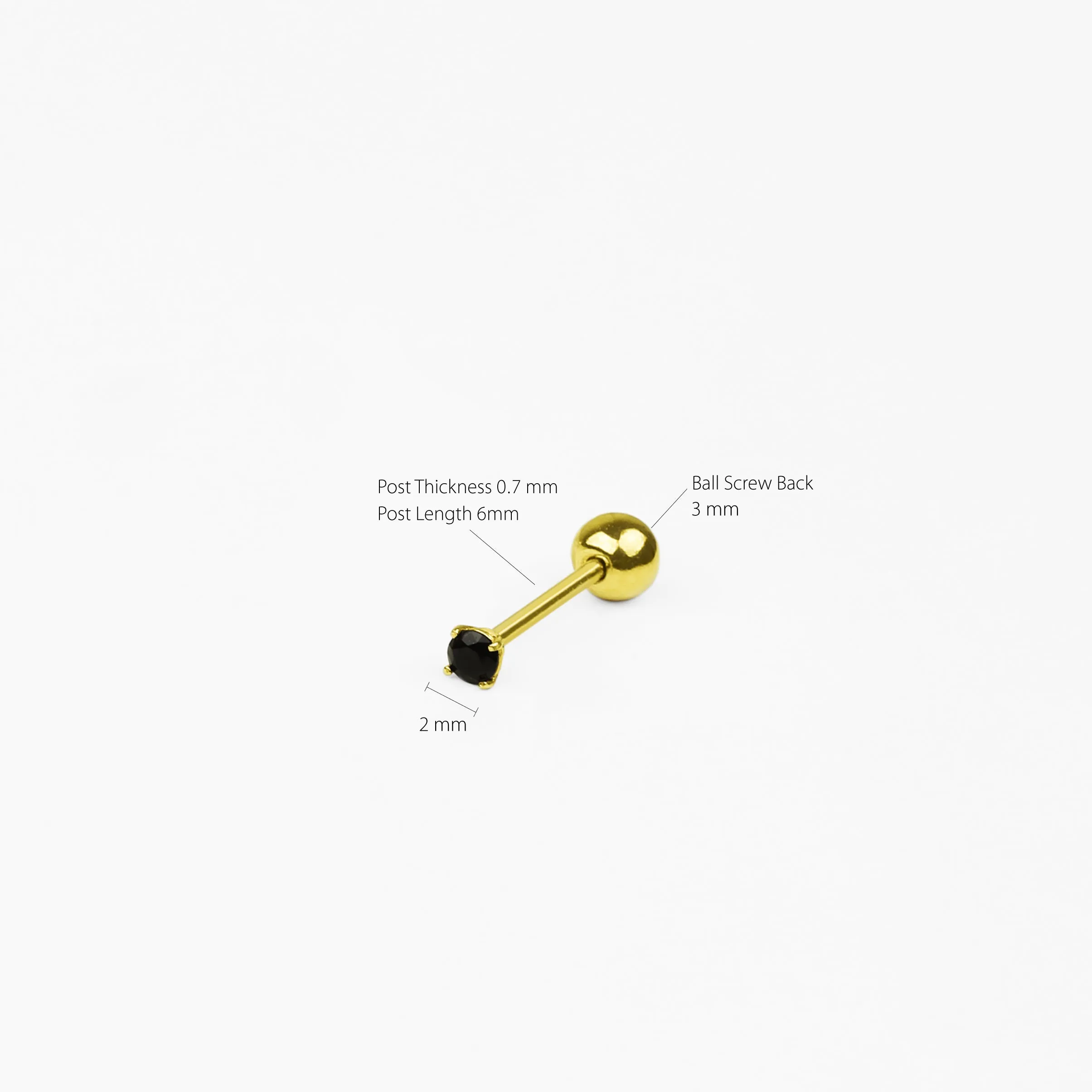 14k Solid Gold Tiny Black CZ Stud Earring