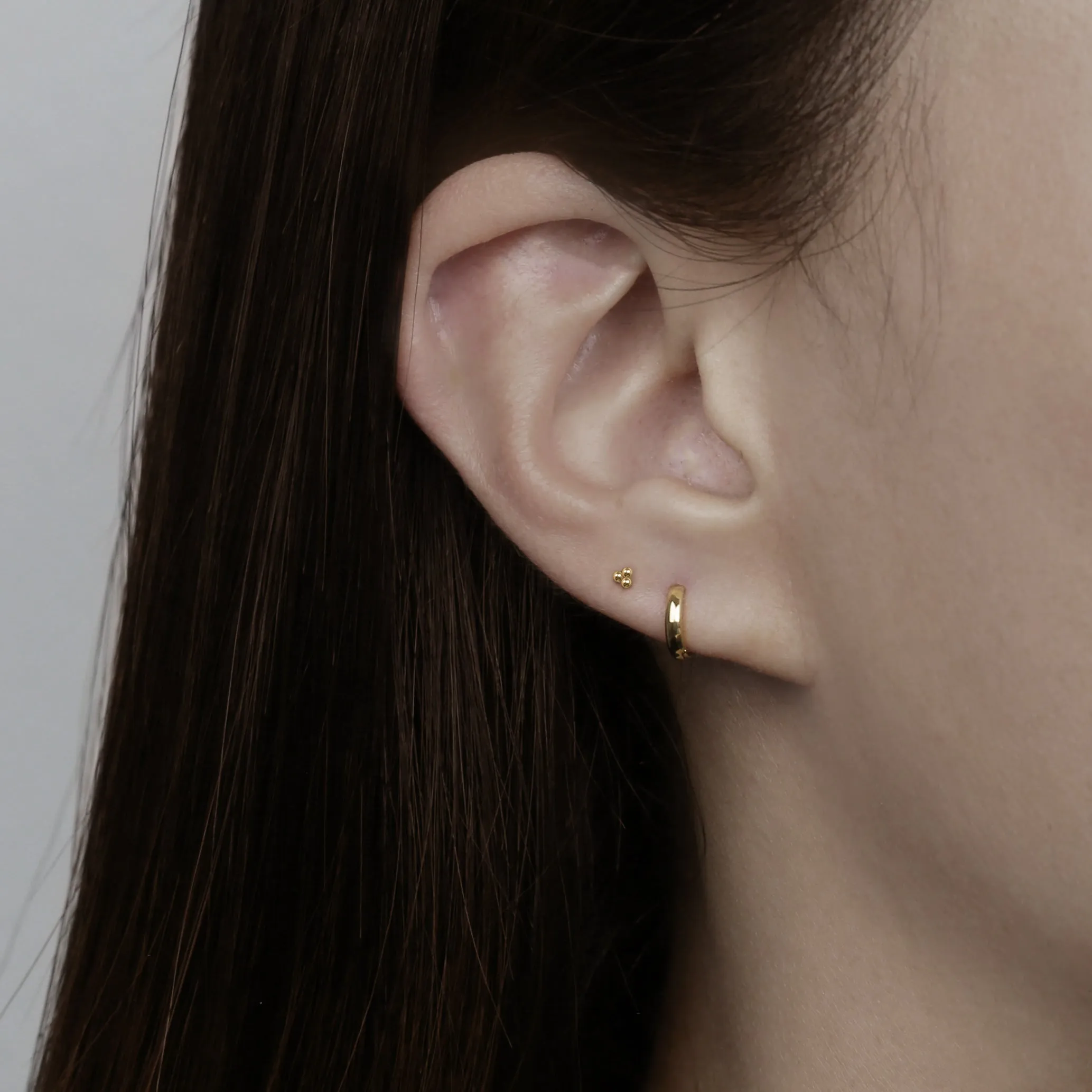 14k Solid Gold Tiny Three Ball Stud Earring