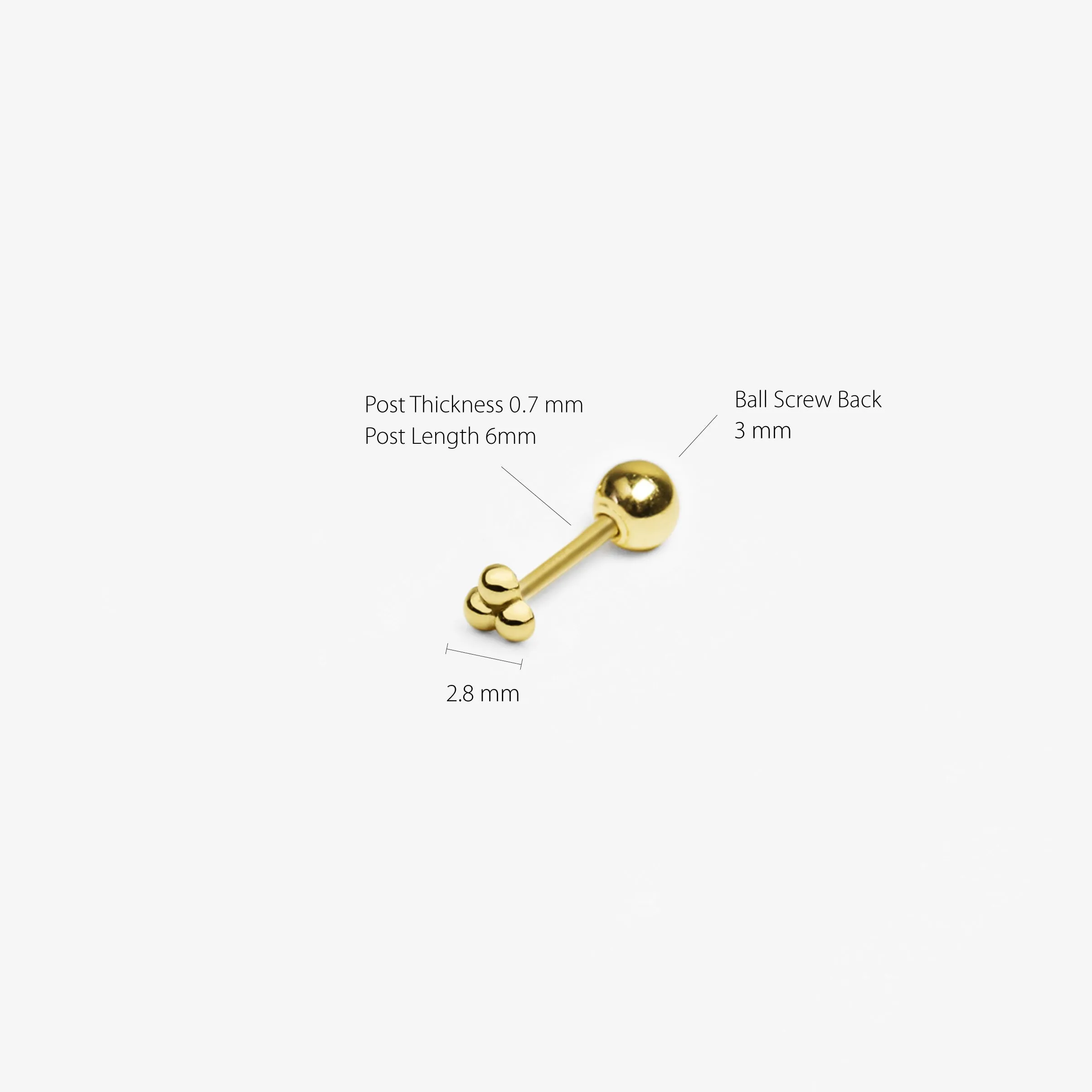 14k Solid Gold Tiny Three Ball Stud Earring