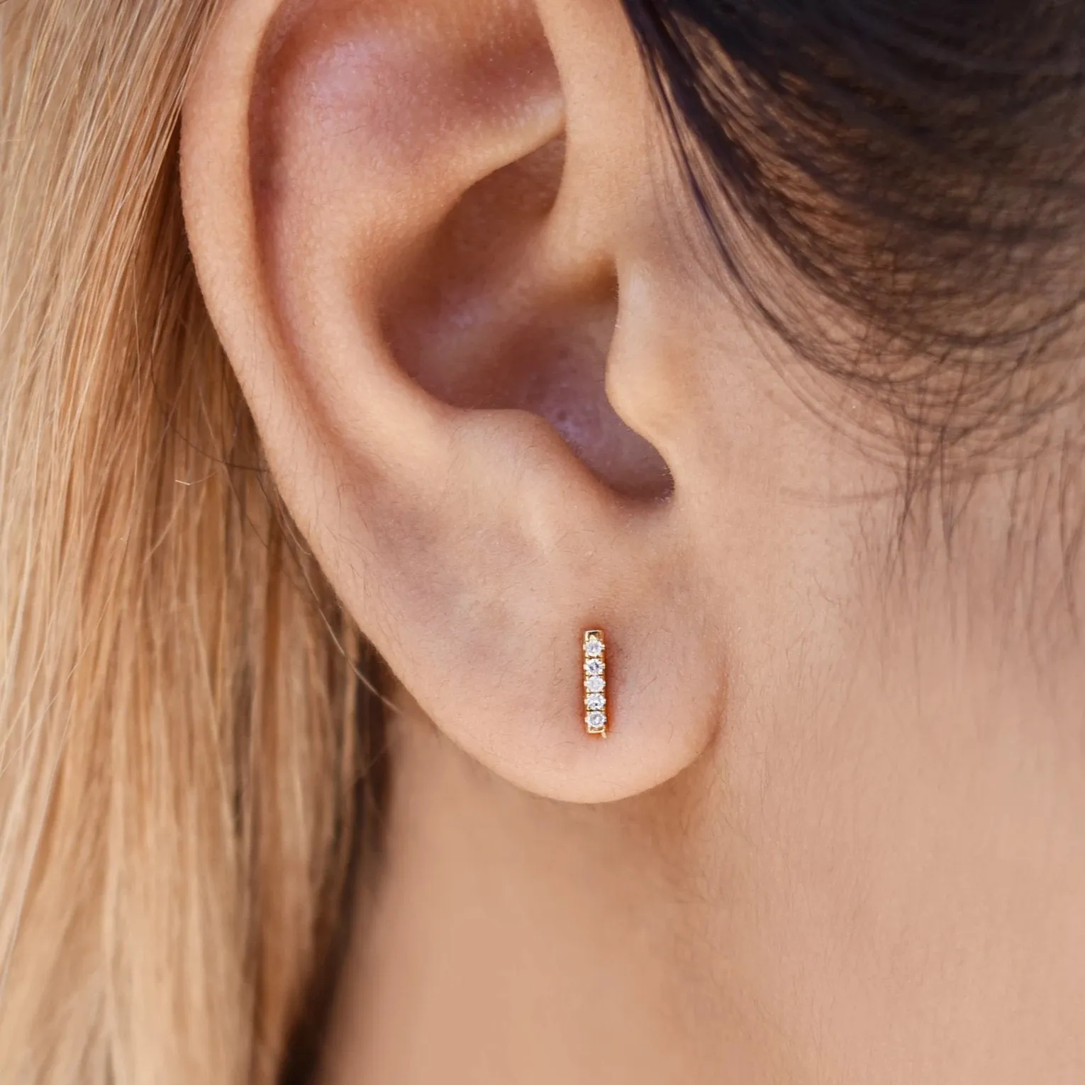 14k Tiny Diamond Bar Studs