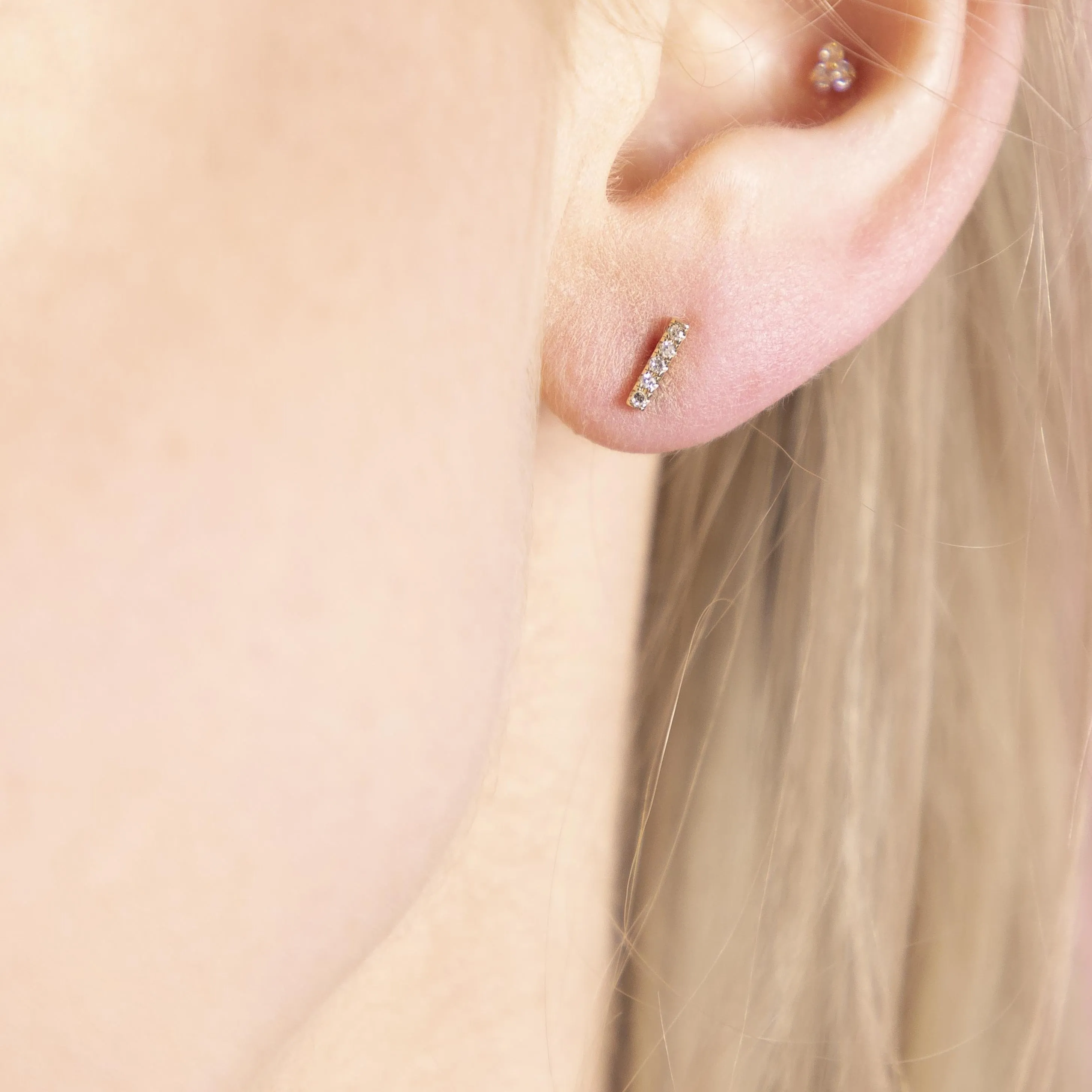 14k Tiny Diamond Bar Studs
