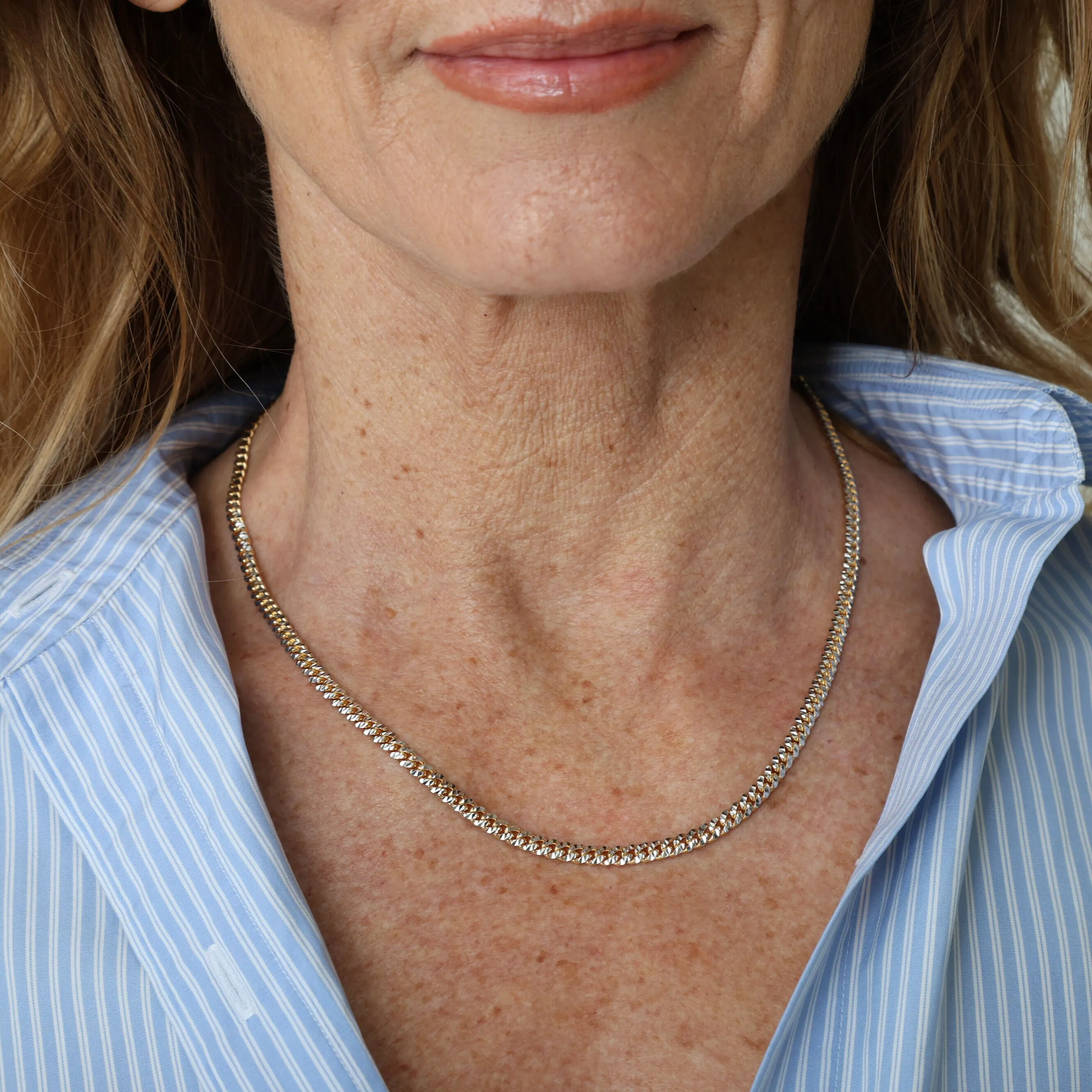14K Two Tone Gold Pave Miami Cuban Link Necklace