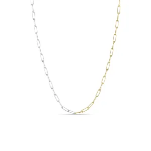 14k Two Tone Gold Small Paperclip Chain Necklace