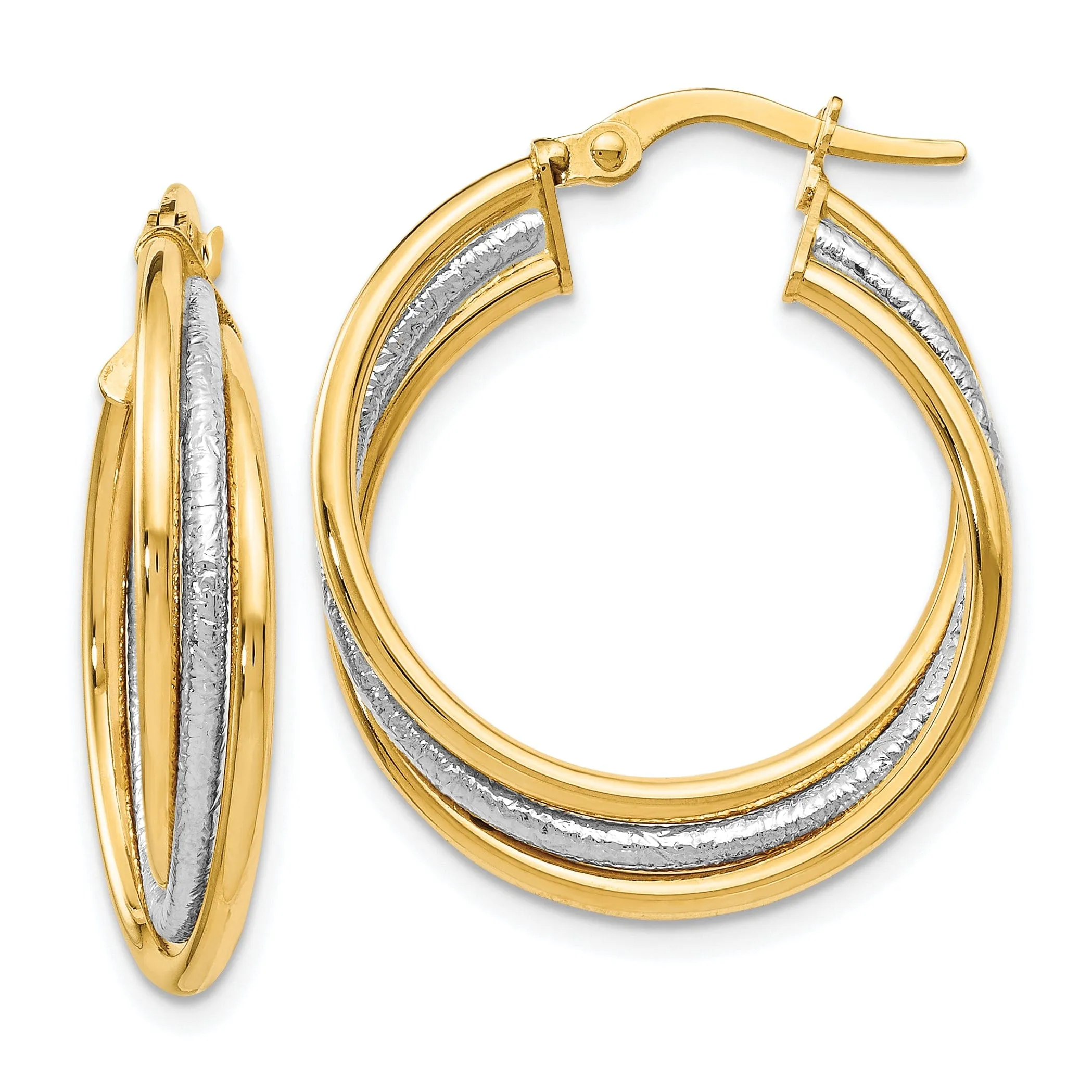 14k Two tone Twisted Hoop Earrings
