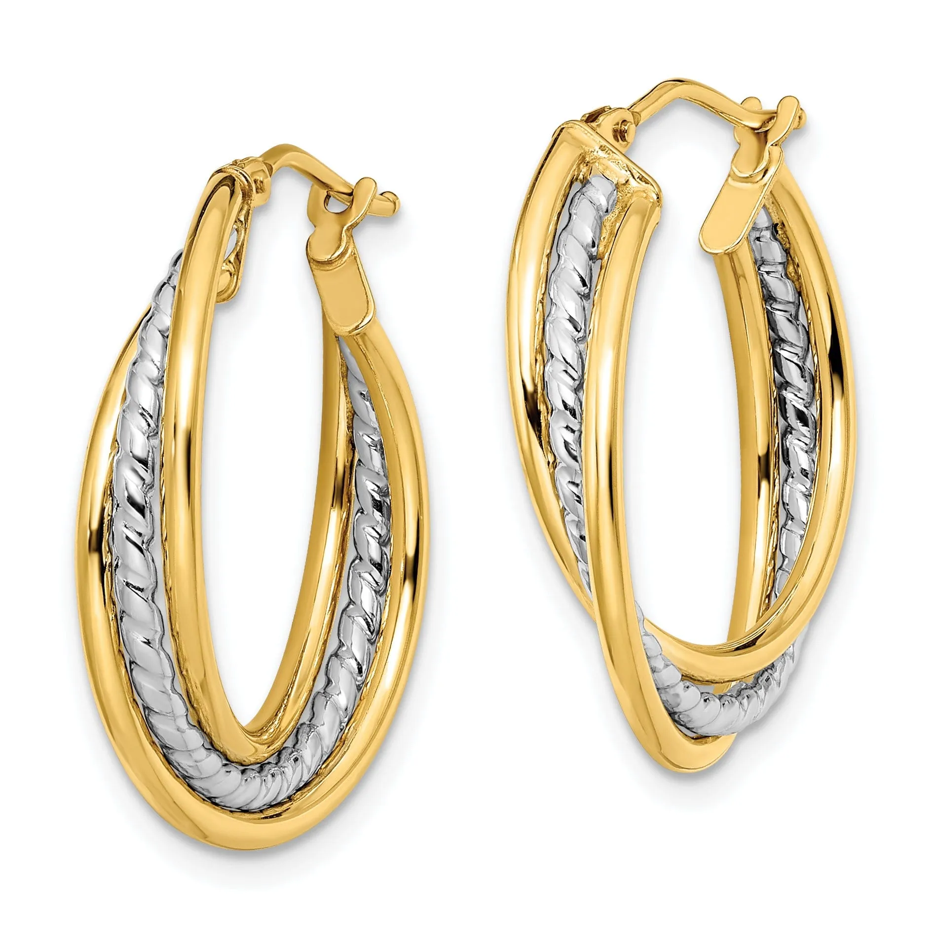 14k Two tone Twisted Hoop Earrings