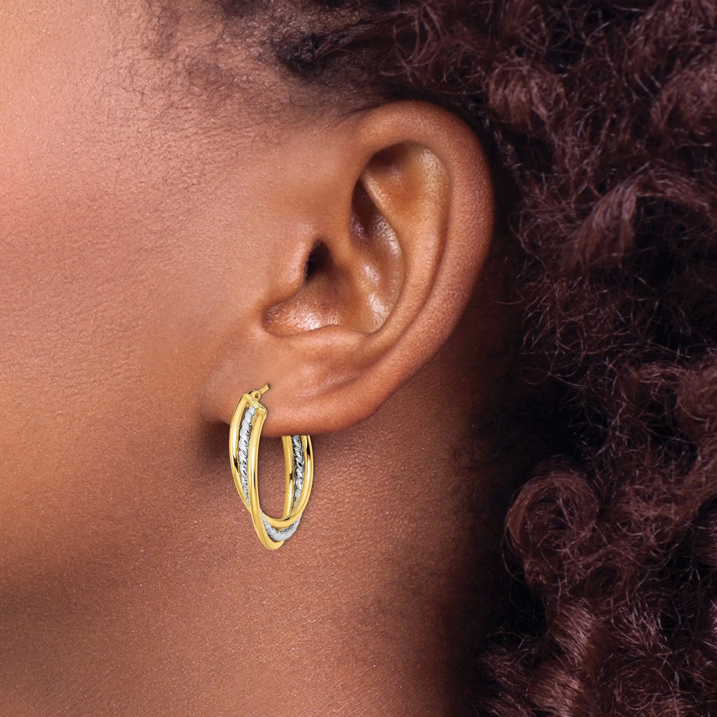 14k Two tone Twisted Hoop Earrings