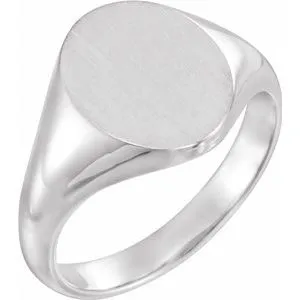14K White 10x8 mm Oval Signet Ring