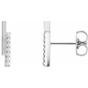 14K White Beaded Bar Earrings