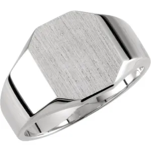 14k White Gold 10x12mm Octagon Signet Ring , Size 6