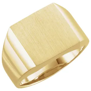 14k White Gold 12mm Men's Signet Ring with Brush Finish, Size 10