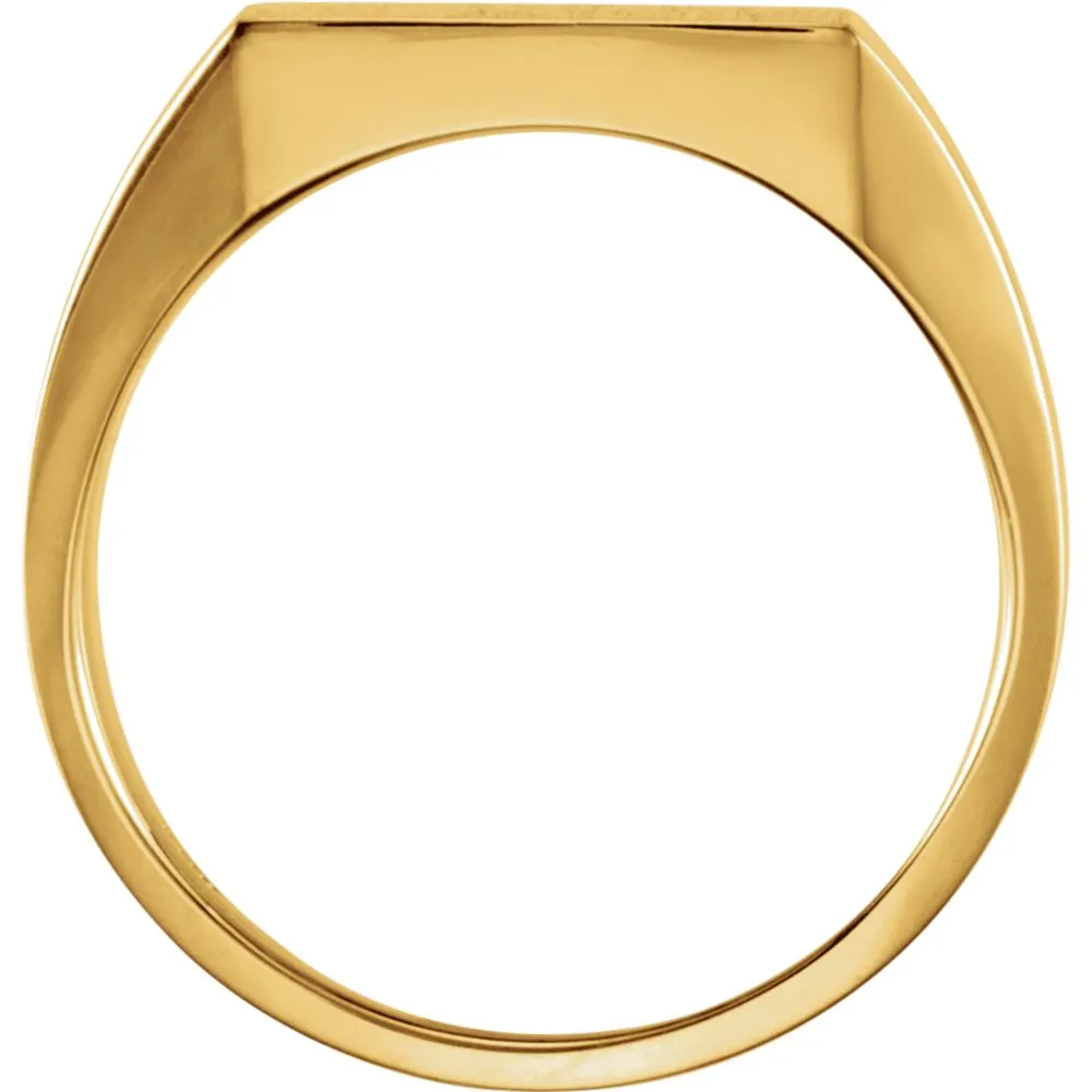 14k White Gold 12mm Men's Signet Ring with Brush Finish, Size 10