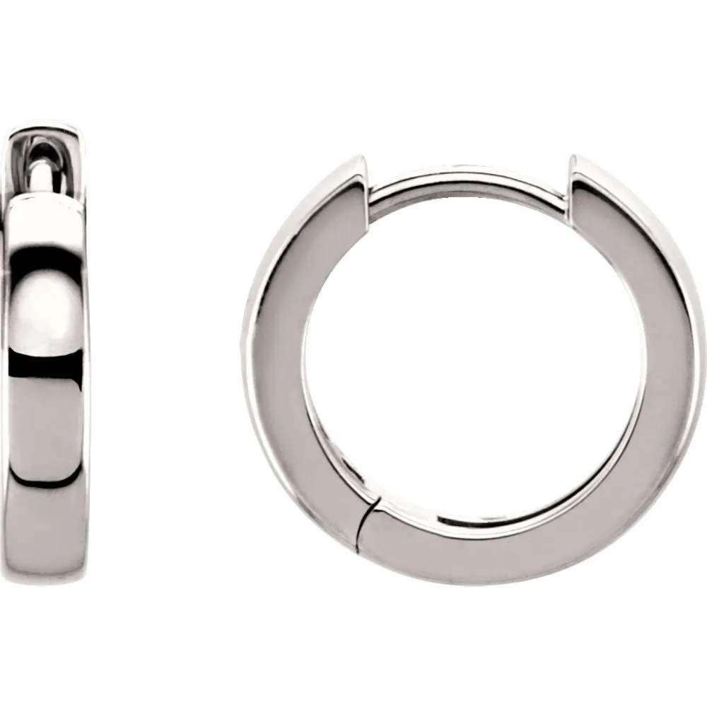 14k White Gold 14mm Hinged Hoop Earrings